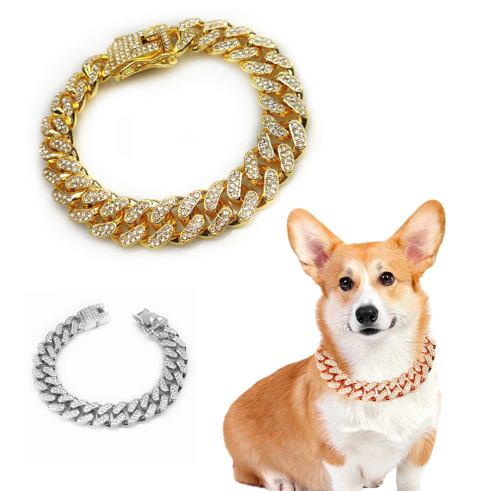 ラインストーン犬チェーン首輪金属強力なゴールドキューバリンク - Chain Quick Link のレビューと価格