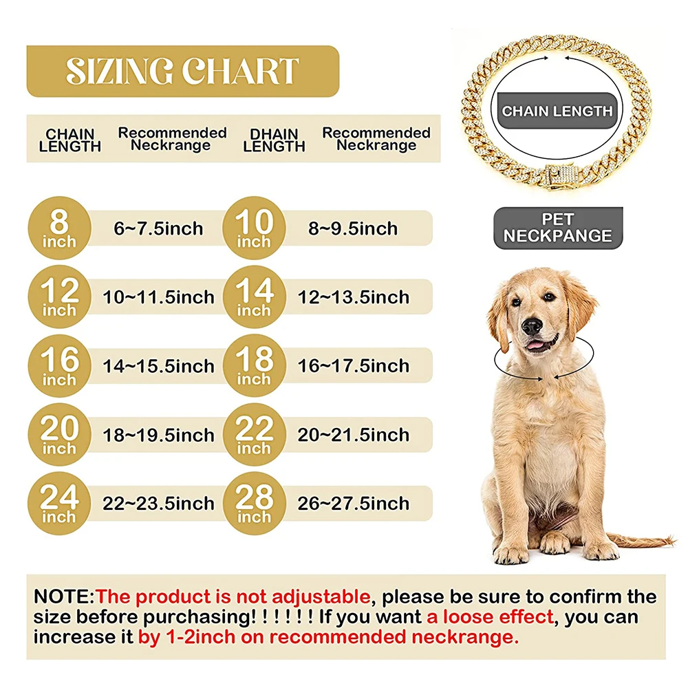 ラインストーン犬チェーン首輪金属強力なゴールドキューバリンク - Chain Quick Link のレビューと価格